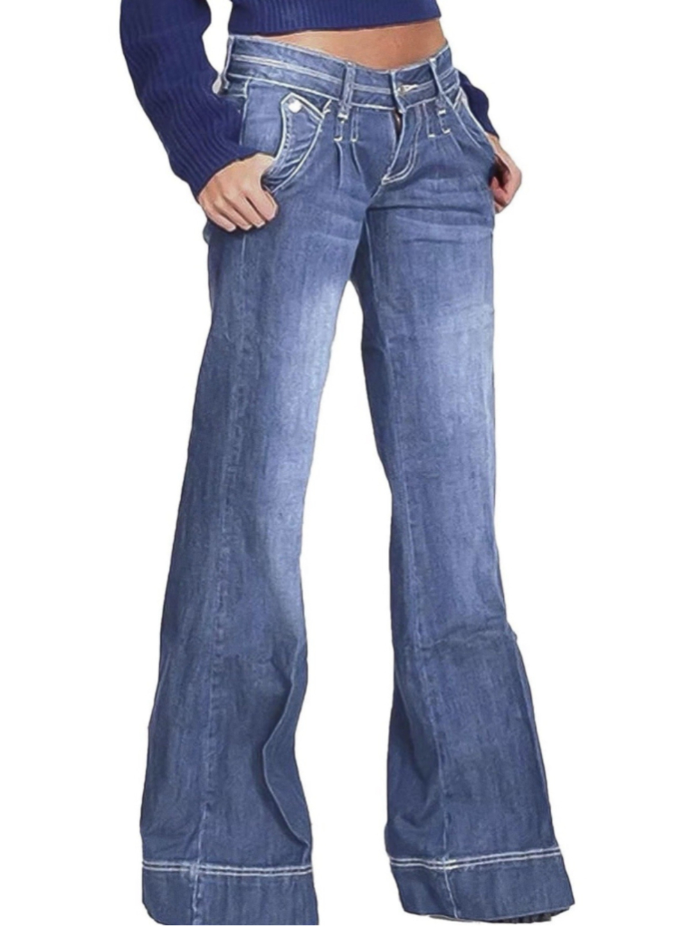 Flamingals Low Rise Straight Leg Wide Leg Baggy Jeans Women Stretch Boyfriend M.